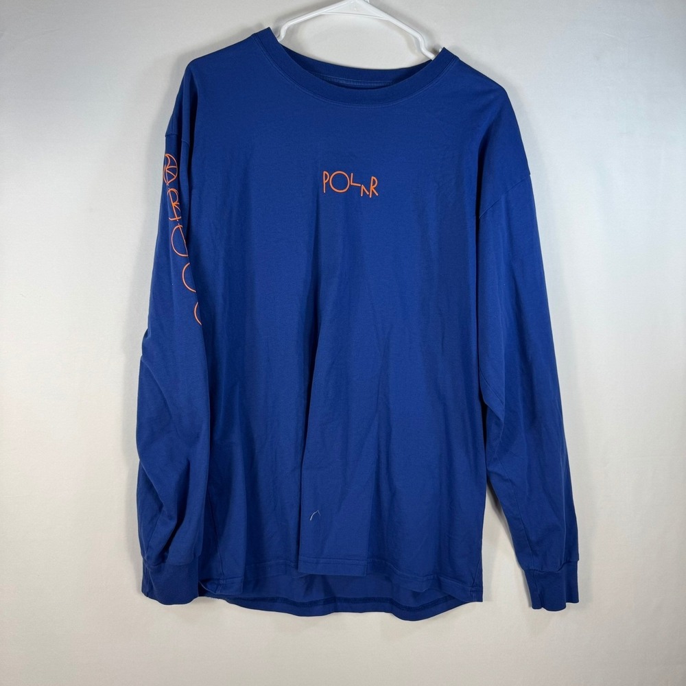 Polar Skate Co Mens Blue Orange Logo Graphic Long Sleeve T-Shirt Large Portugal